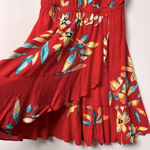 Express Faux Wrap Mini Dress, Red/Floral, XS - Picture 5 of 7